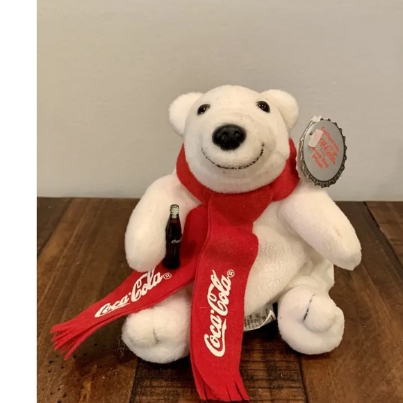 Vintage 1998 Coca-Cola Bean Bag Plush Polar Bear With Red Scarf Collectible Tags - Picture 11 of 12